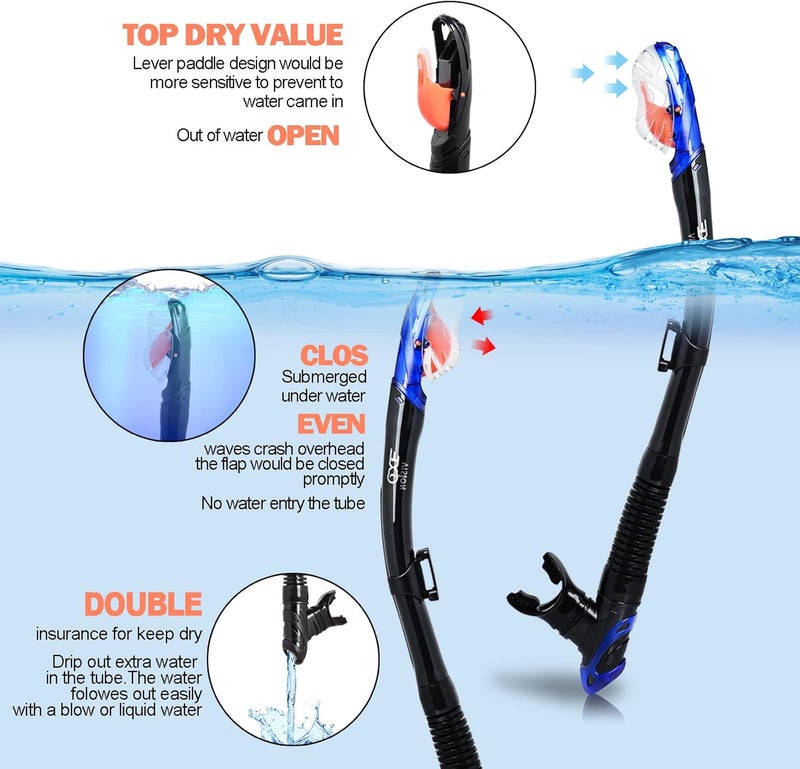 EXP VISION Snorkel Set Pano 3 Window Adult Snorkeling Gear, Professional Snorkel Goggles Anti-Fog Diving Mask, Anti-Leak Swim Goggles and Dry Top Snorkel for Diving, Snorkeling, Swimming - Image 3